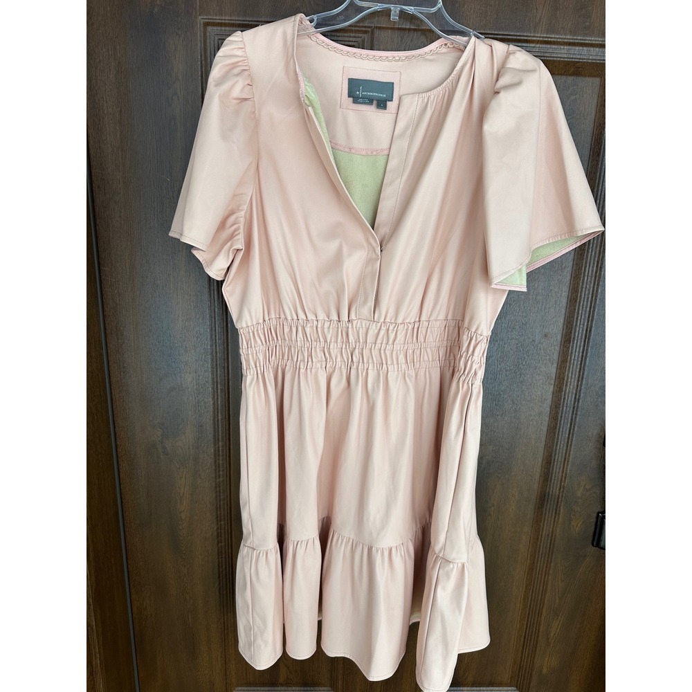 Anthropologie‎ Somerset Mini Dress | Blush Pink Vegan Leather Smock Waist | L